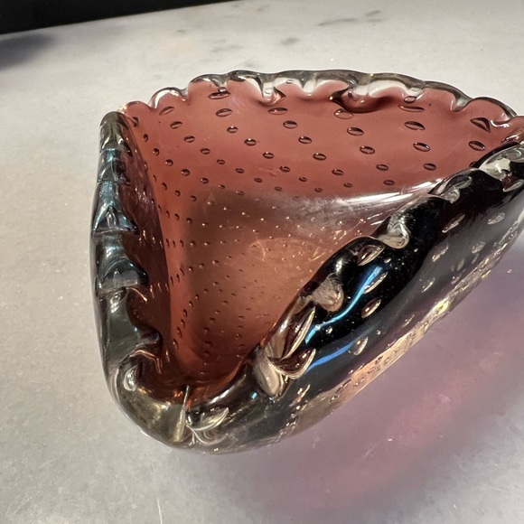 Vintage Armando Jacobino Kumela Triangular Glass Bowl Bubbles Amethyst - Picture 5 of 12